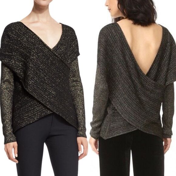 Derek Lam 10 Crosby Metallic Yarn Cross Front / Back Woolblend Sweater - Picture 2 of 8